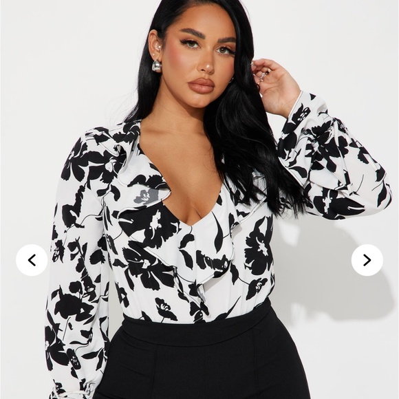 Fashion Nova floral bodysuit black and white - Picture 3 of 5